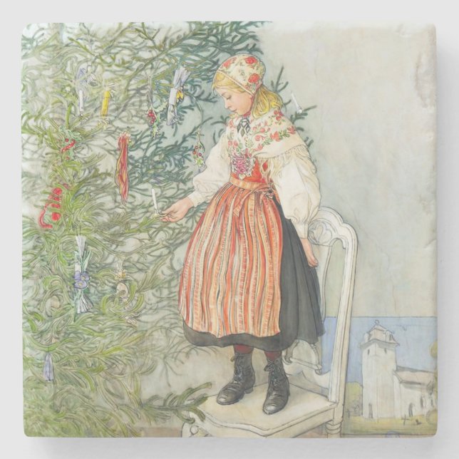 Carl Larsson Christmas Tree Stone Coaster (Front)