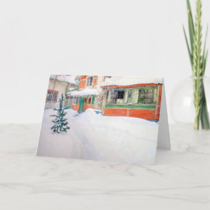 Carl Larsson Custom Christmas Card Cottage in Snow