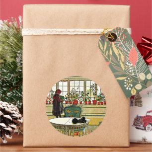 Carl Larsson - Flowers on a Windowsill Classic Round Sticker