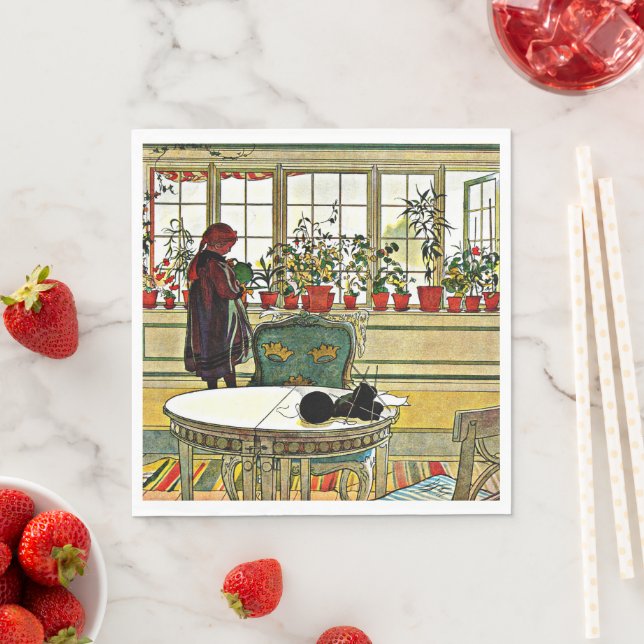 Carl Larsson - Flowers on a Windowsill  Napkin (Insitu)