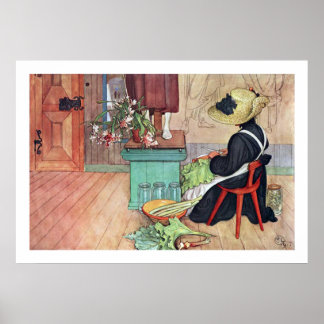 Carl Larsson Karin Peeling Rhubarb Fine Art Print