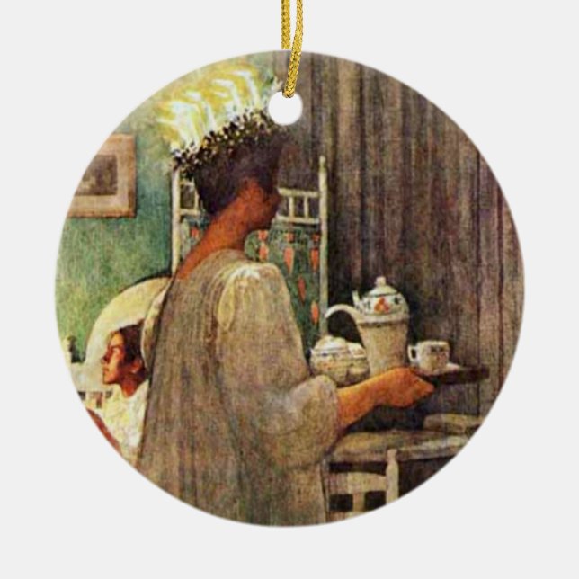 Carl Larsson St. Lucia Day Christmas in Sweden Ceramic Tree Decoration (Front)