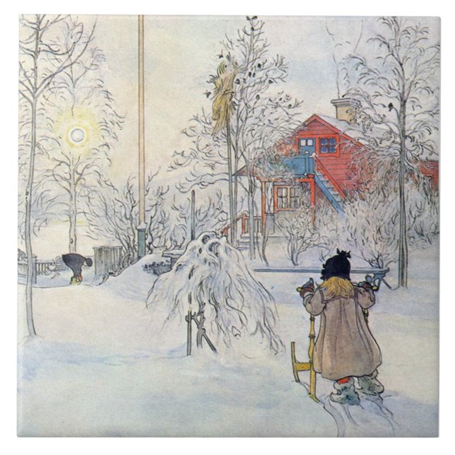 Carl Larsson Winter Snow Scene Art Tile or Trivet (Front)