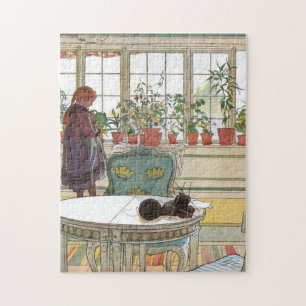 Carl Lasson - Flowers On The Windowsill Jigsaw Puzzle