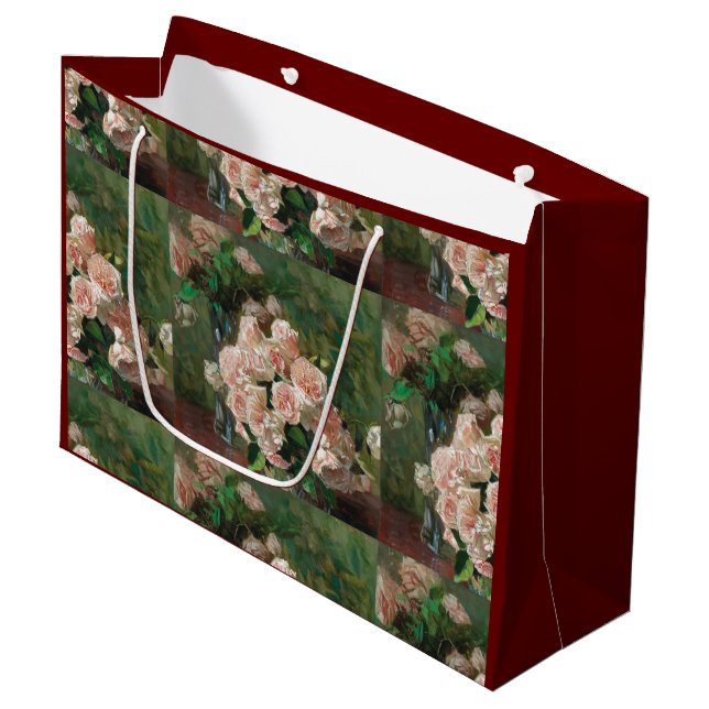 Carl Moll Vintage White Roses Large Gift Bag (Front Angled)