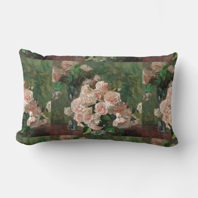 Carl Moll Vintage White Roses Lumbar Cushion (Front)