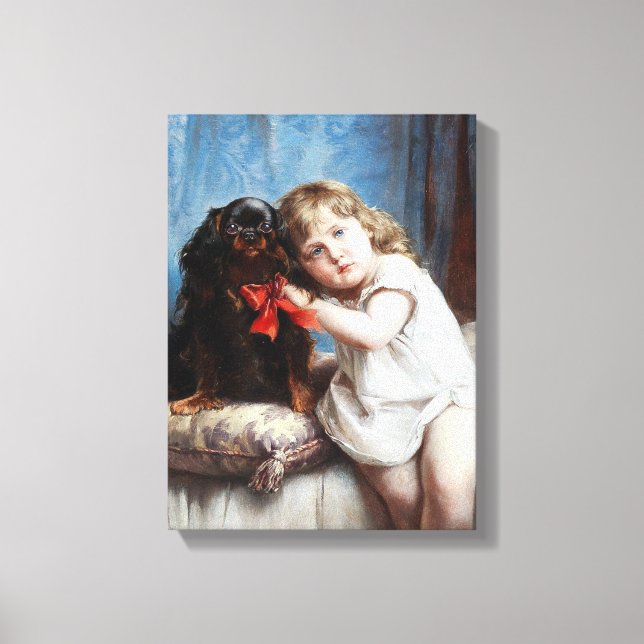Carl Reichert A girl with a Cavalier King Charles  Canvas Print (Front)