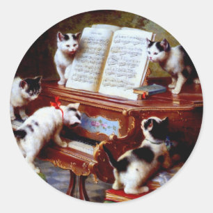 Carl Reichert Kittens Playing Piano Classic Round Sticker