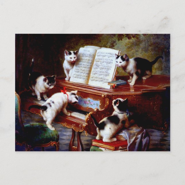 Carl Reichert Kittens Playing Piano Postcard (Front)