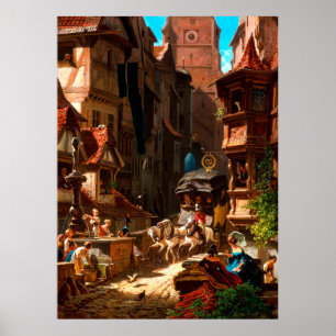 Carl Spitzweg, Ankunft der Postkutsche 1859 Poster