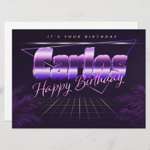 Carlos Name First name lila retro card Birthday