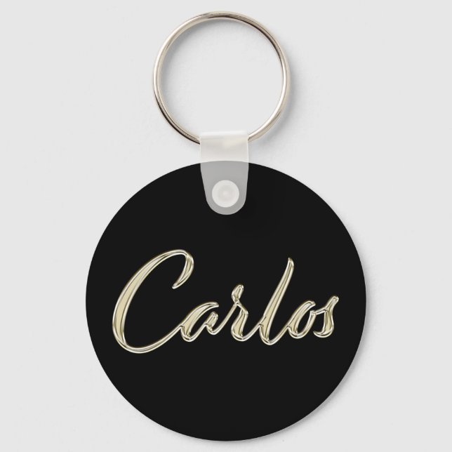Carlos Name whitegold Button Schlüsselanhänger Key Ring (Front)