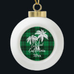 Carlsbad California Beach Palm Tree Green Plaid Ceramic Ball Christmas Ornament<br><div class="desc">Carlsbad California Beach Palm Tree Green Plaid Ornament</div>