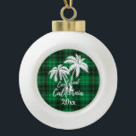 Carlsbad California Beach Palm Tree Green Plaid Ceramic Ball Christmas Ornament<br><div class="desc">Carlsbad California Beach Palm Tree Green Plaid Ornament</div>