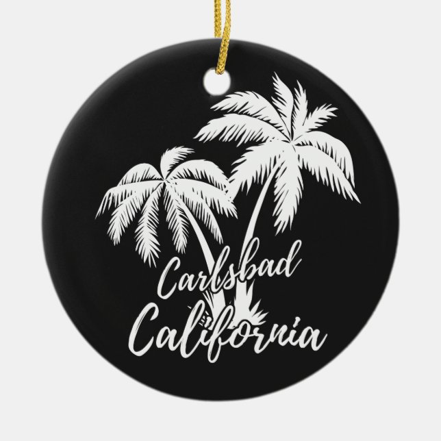 Carlsbad California Beach Palm Trees Ceramic Tree Decoration (Front)