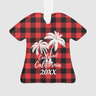 Carlsbad California Palm Trees Plaid Personalized Ornament
