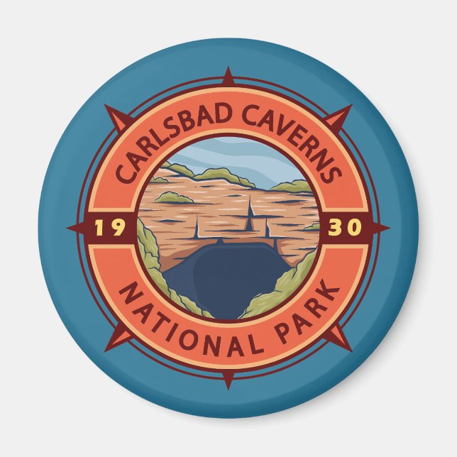 Carlsbad Caverns National Park Retro Compass Magnet (Front)