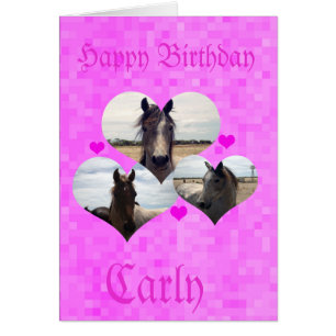 Carly, Happy Birthday, Horses Love Hearts Card,