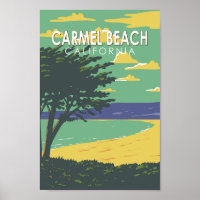 Carmel Beach California Travel Art Vintage