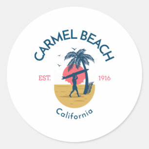 Carmel Beach Carmel By-the-sea California Surfing  Classic Round Sticker