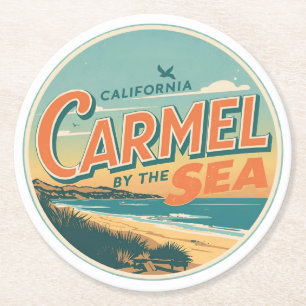 Carmel by the sea beach california pacific coast round paper coaster