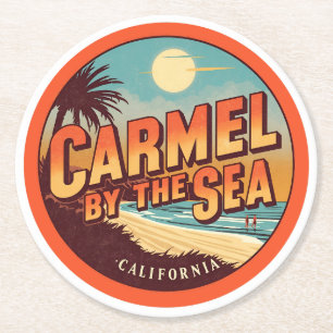 Carmel by the sea beach california pacific coast round paper coaster