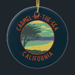 Carmel-by-the-Sea California Retro Distressed Ceramic Tree Decoration<br><div class="desc">Carmel-by-the-Sea in a vector art style. Carmel-by-the-Sea is a small beach city on California's Monterey Peninsula. It's known for the museums and library of the historic Carmel Mission.</div>