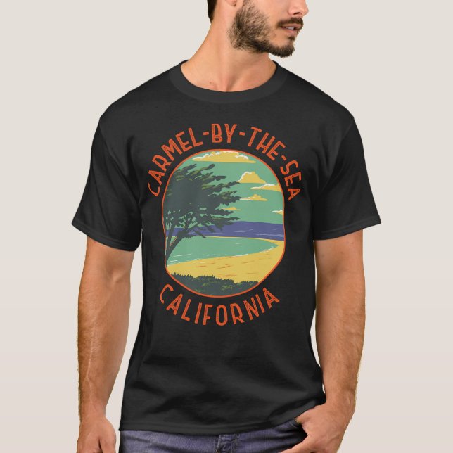 Carmel-By-The-Sea California Retro Distressed Circ T-Shirt (Front)