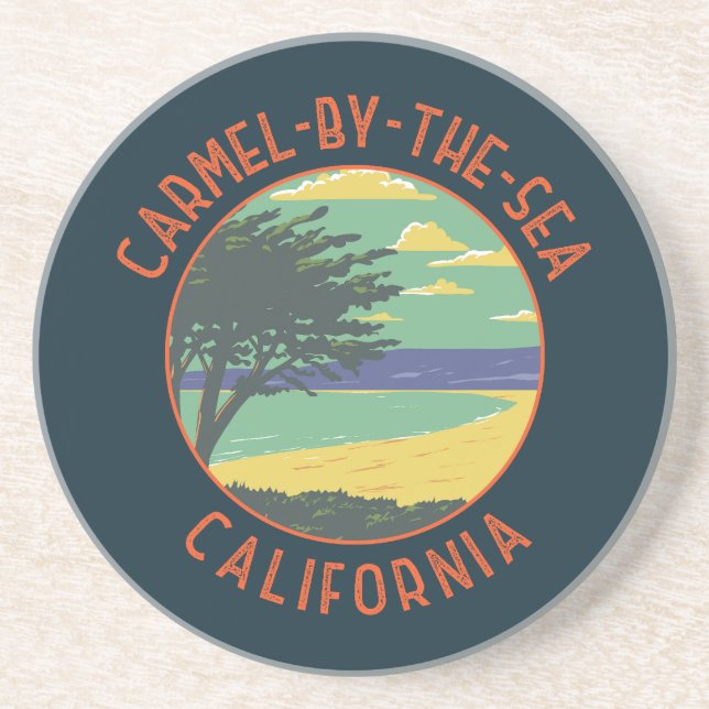 Carmel-by-the-Sea California Retro Distressed Coaster (Front)