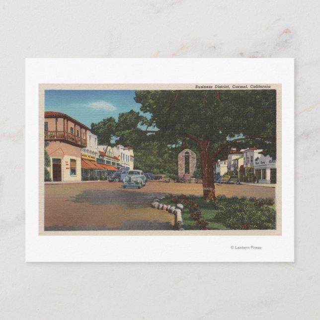 Carmel, CA - Street Scene with Trees and Shops Postcard (Front)