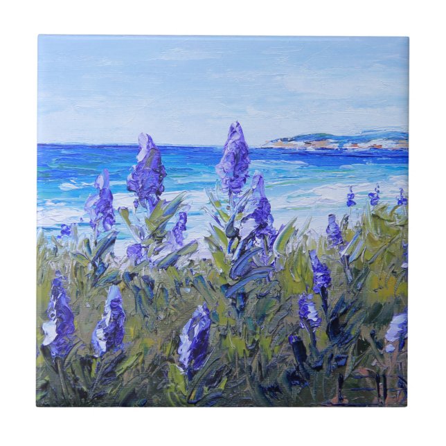 Carmel California, Beach, Lupins, Landscape Art Tile (Front)