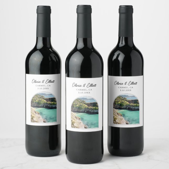 Carmel California Wedding Favour Wine Label (Bottles)