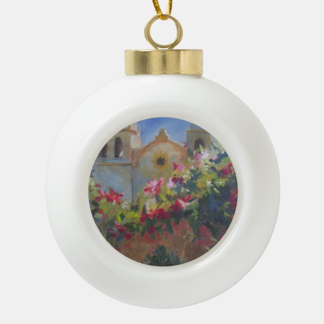 Carmel Spanish Mission California Garden Ceramic Ball Christmas Ornament (Front)