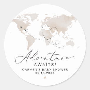CARMEN Beige Map Adventure Baby Shower Classic Round Sticker