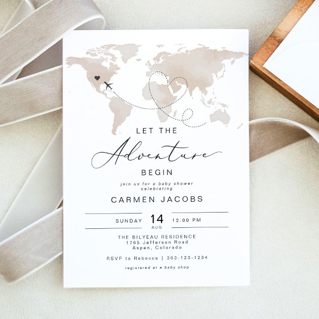 CARMEN Beige Map Adventure Baby Shower Invitation (Creator Uploaded)