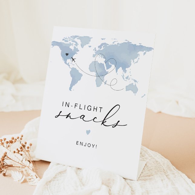 CARMEN Blue Travel Themed In Flight Snacks Pedestal Sign (Creator Uploaded)