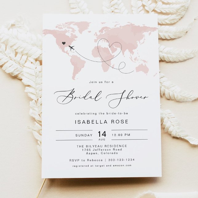 CARMEN Blush Map Travel Adventure Bridal Shower Invitation (Creator Uploaded)