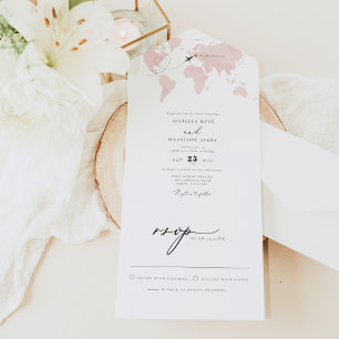 CARMEN Blush Pink Map Travel Destination Wedding A All In One Invitation