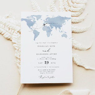 CARMEN Destination Blue Watercolor Map Wedding Invitation