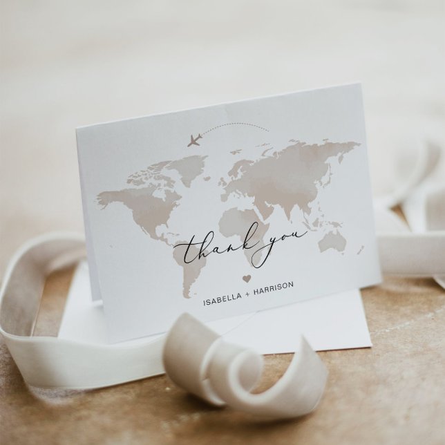 CARMEN Destination Travel Adventure Beige Map  Thank You Card (Creator Uploaded)