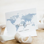 CARMEN Destination Travel Adventure Blue Map  Thank You Card<br><div class="desc">This thank you card features a light blue watercolor world map and elegant script font. This card is perfect for your travel or destination wedding,  baby shower,  bridal shower,  or any other event. Easily add a special message for your unique touch.</div>