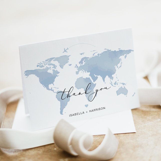 CARMEN Destination Travel Adventure Blue Map  Thank You Card (Creator Uploaded)