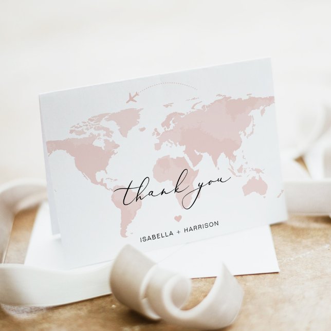 CARMEN Destination Travel Adventure Pink Map  Thank You Card (Creator Uploaded)