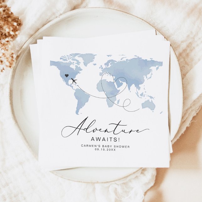CARMEN Dusty Blue Map Adventure Baby Shower Napkin (Creator Uploaded)