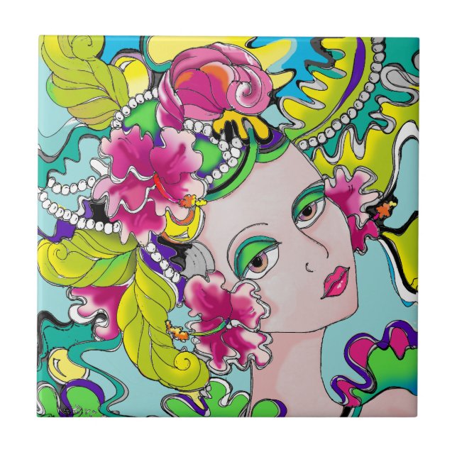 Carmen Mardi Gras Girl Tile (Front)