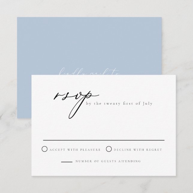 CARMEN Minimalist Script Dusty Blue RSVP Card (Front/Back)