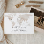 CARMEN Travel Destination Cream Map Save the Date Invitation<br><div class="desc">This save the date features a beige watercolor world map, a simple font combination and an optional photo backside with a space for your wedding website. This save the date is perfect for your travel, destination, or adventure themed wedding or event. To change the location of the heart, scroll down...</div>
