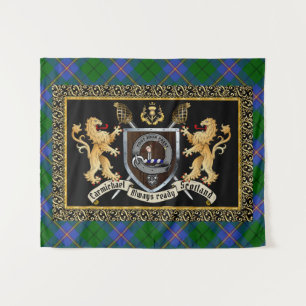 Carmichael Clan Badge & Motto w/Lions  Tapestry