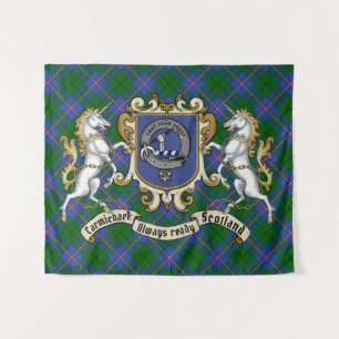 Carmichael Clan Badge & Unicorns w/Tartan   Tapestry