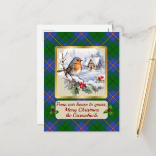 Carmichael Tartan w/Robin Personalised   Holiday Postcard